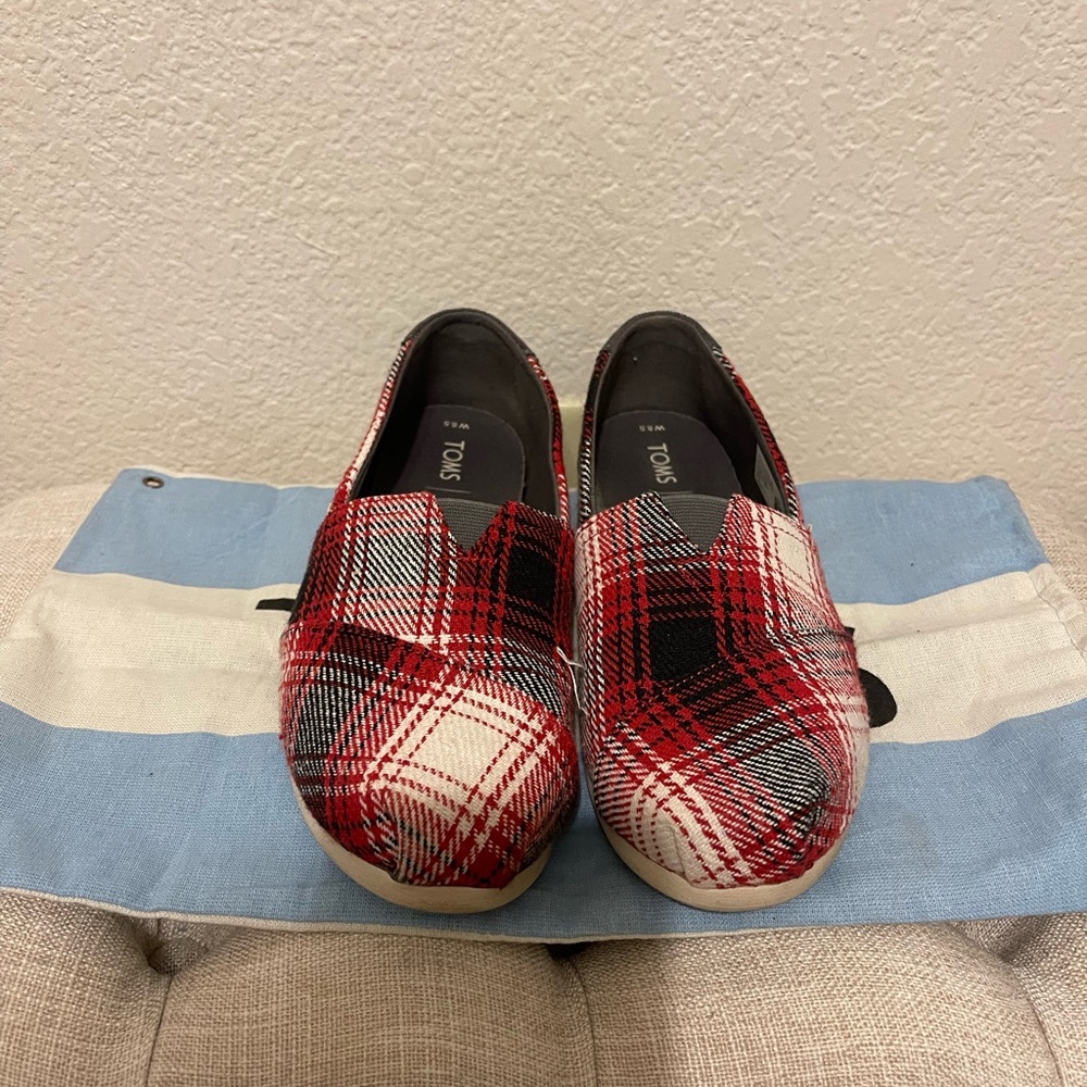 Red and White Slip-On TOMS